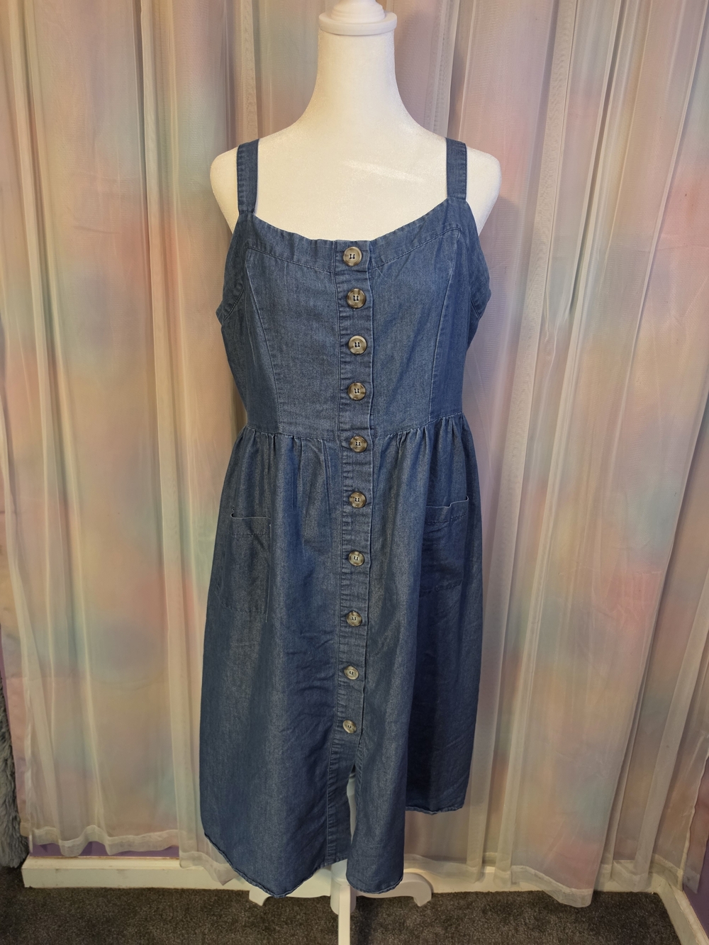 J Glee Classic Blue Denim Button-Front Flared Tank Mini Dress Size XL